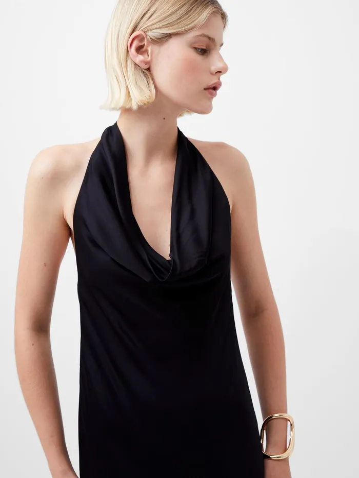 French Connection Ennis Eco Satin Halterneck Midi Dress Black Woman Dresses