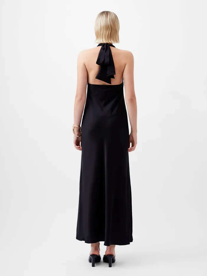French Connection Ennis Eco Satin Halterneck Midi Dress Black Woman Dresses