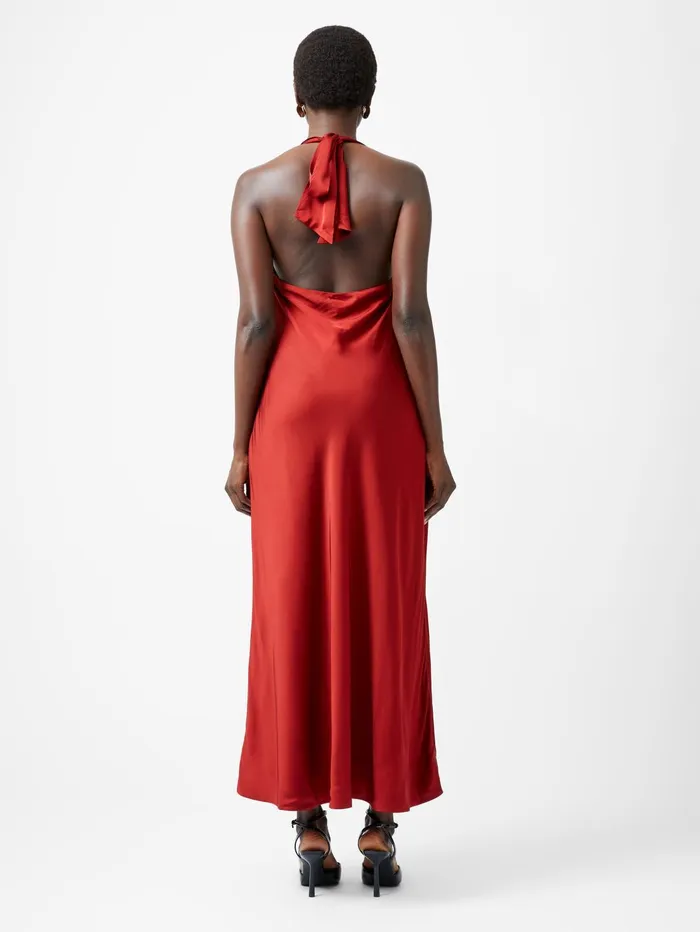 French Connection Ennis Eco Satin Halterneck Midi Dress Wine Woman Dresses