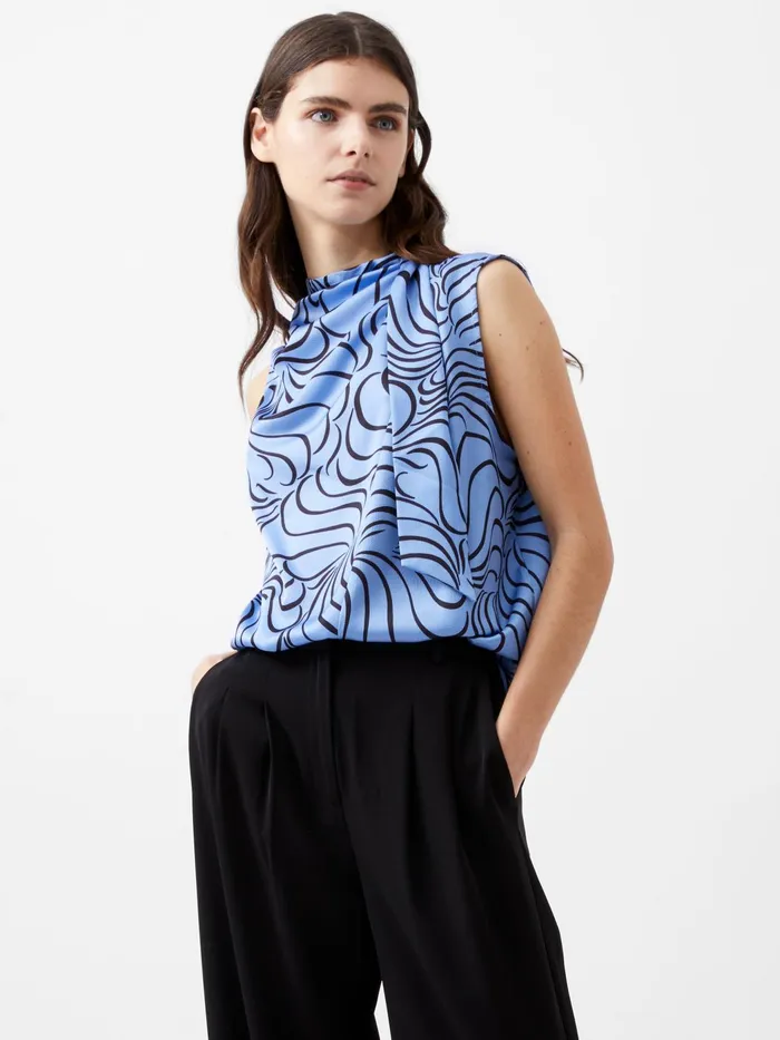 French Connection Felecia Eliza Top Dusted BlueBlackout Woman Tops