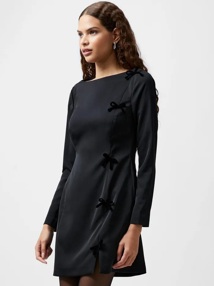 French Connection Fenix Satin Bow Long Sleeve Mini Dress Blackout Woman Dresses French Connection Fenix Satin Bow Long Sleeve Mini Dress Blackout Woman Dresses