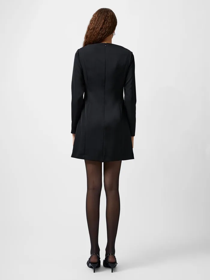 French Connection Fenix Satin Bow Long Sleeve Mini Dress Blackout Woman Dresses