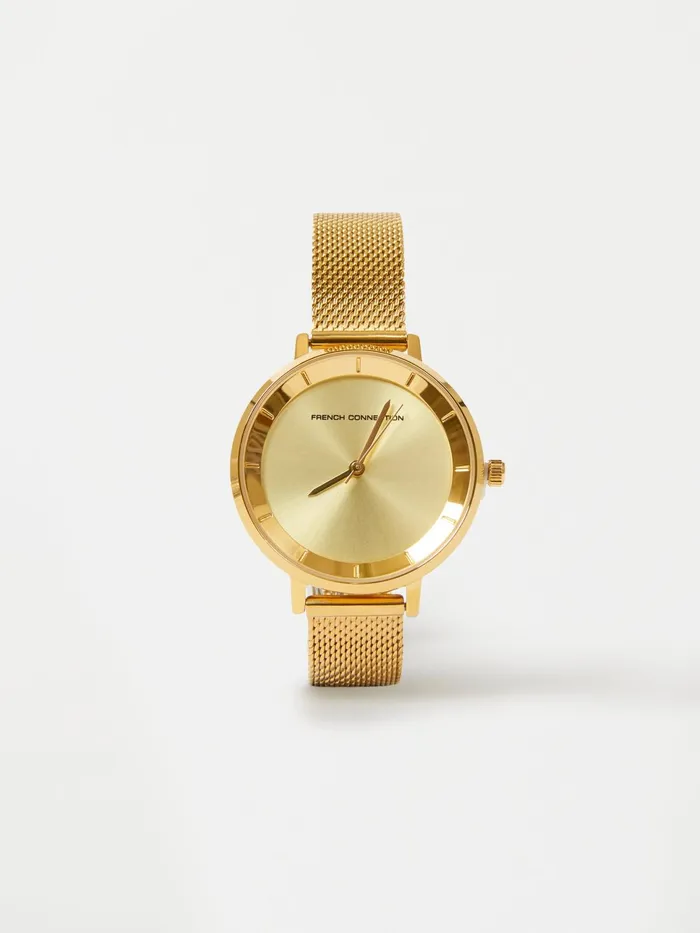 French Connection Gold Tone Mesh Bracelet Watch With Champagne Dial Gold Woman Jewellery French Connection Gold Tone Mesh Bracelet Watch With Champagne Dial Gold Woman Jewellery