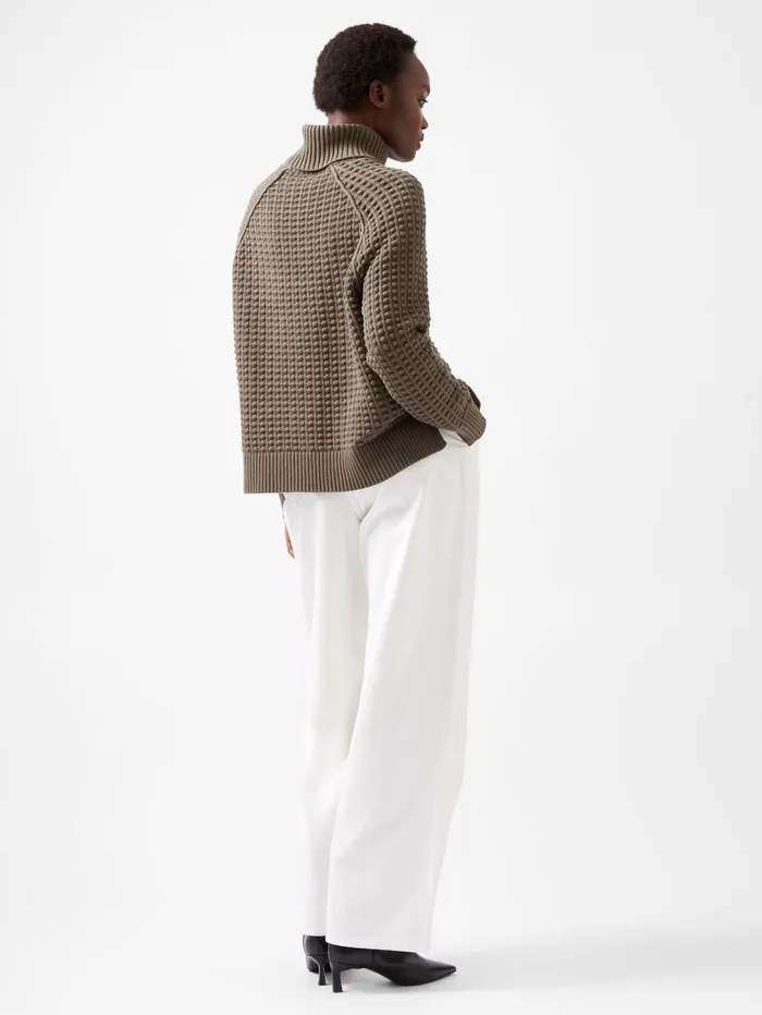French Connection Keya Popcorn Knit Mozart Jumper Tarmac Khaki Woman Jumpers and Cardigans