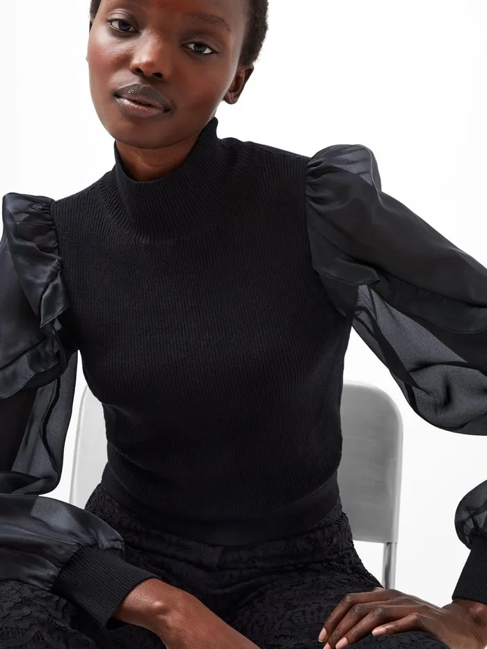 French Connection Krista Organza Puff Sleeve Top Blackout Woman Jumpers and Cardigans French Connection Krista Organza Puff Sleeve Top Blackout Woman Jumpers and Cardigans