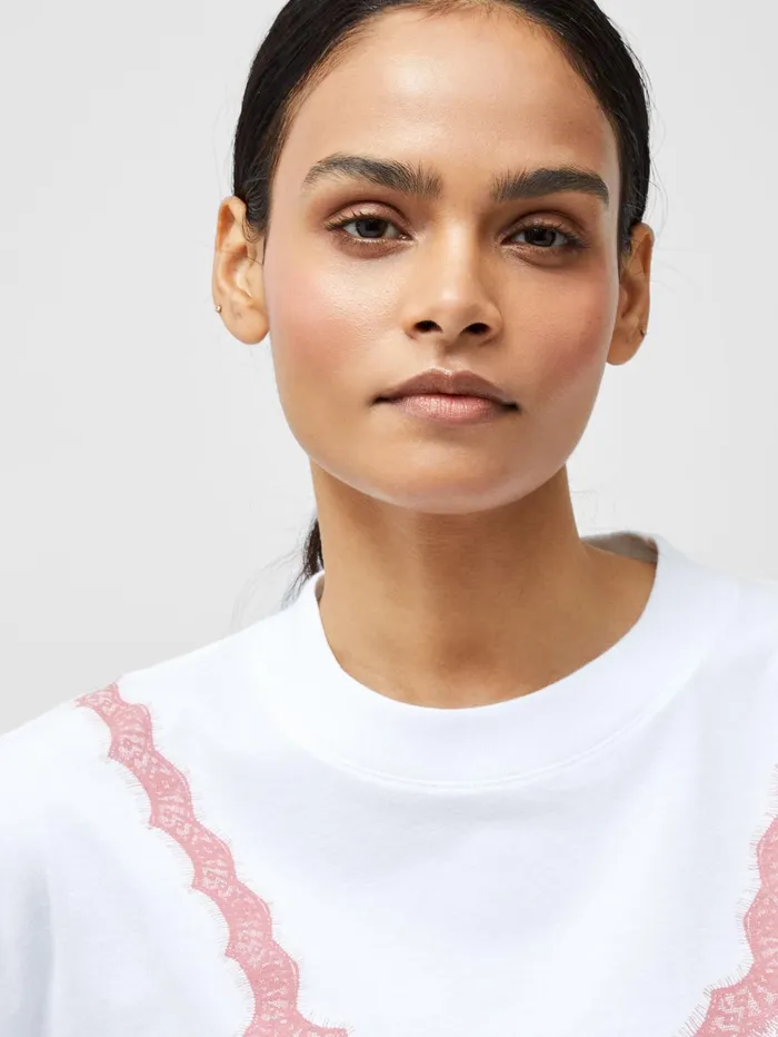 French Connection Lace Bra Graphic TShirt Linen WhitePink Woman Tops