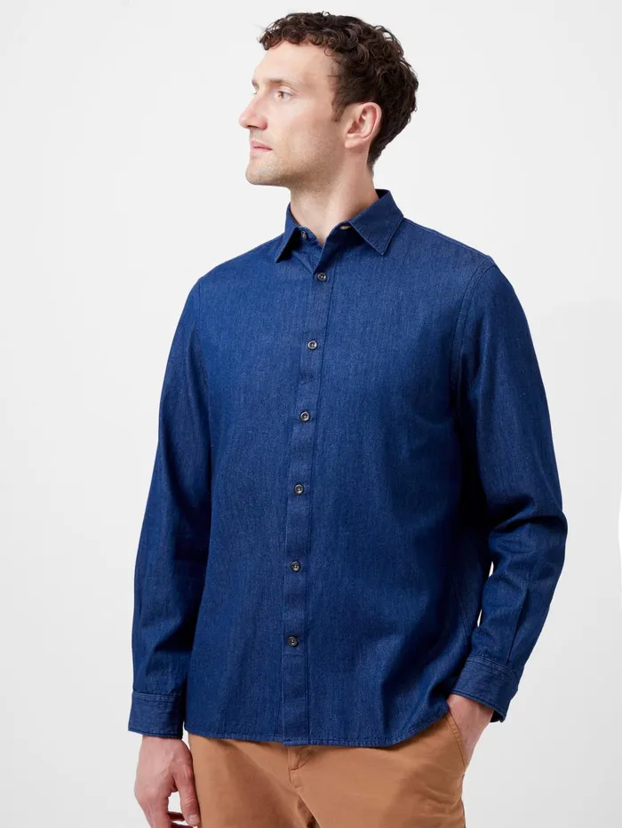 French Connection Long Sleeve Denim Shirt Mid Wash Man Shirts