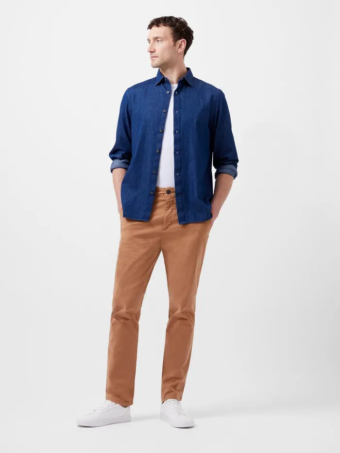French Connection Long Sleeve Denim Shirt Mid Wash Man Shirts