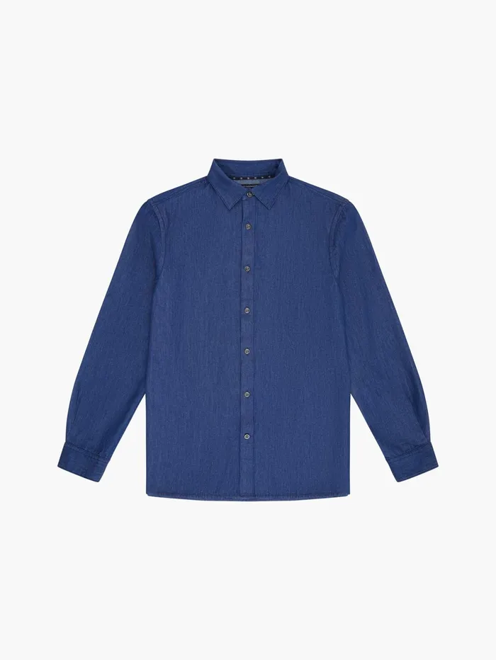 French Connection Long Sleeve Denim Shirt Mid Wash Man Shirts