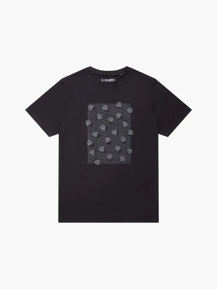 French Connection Mini Dice Organic Graphic TShirt Black Man TShirts and Polo Shirts