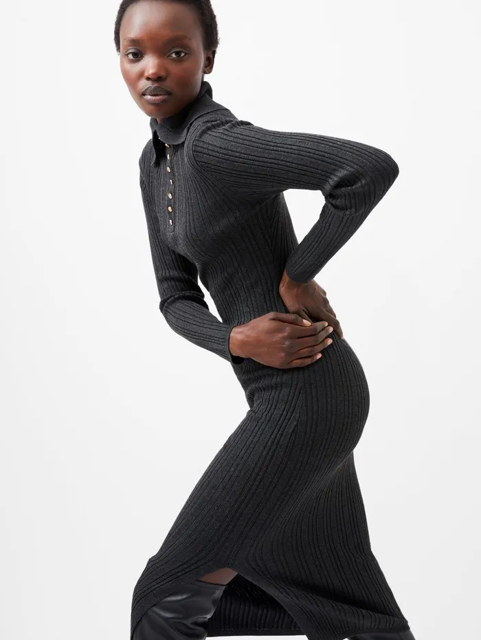 French Connection Nia Mari Knit Dress Charcoal Mel Woman Jumpers and Cardigans