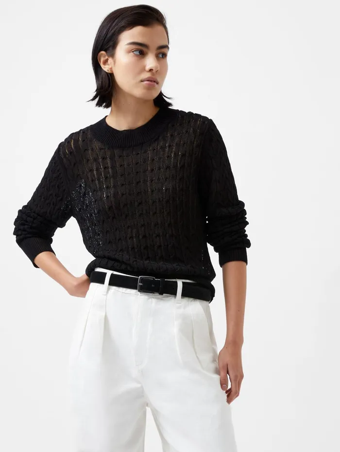 French Connection Niko Open Knit Long Sleeve Jumper Blackout Woman Jumpers and Cardigans French Connection Niko Open Knit Long Sleeve Jumper Blackout Woman Jumpers and Cardigans