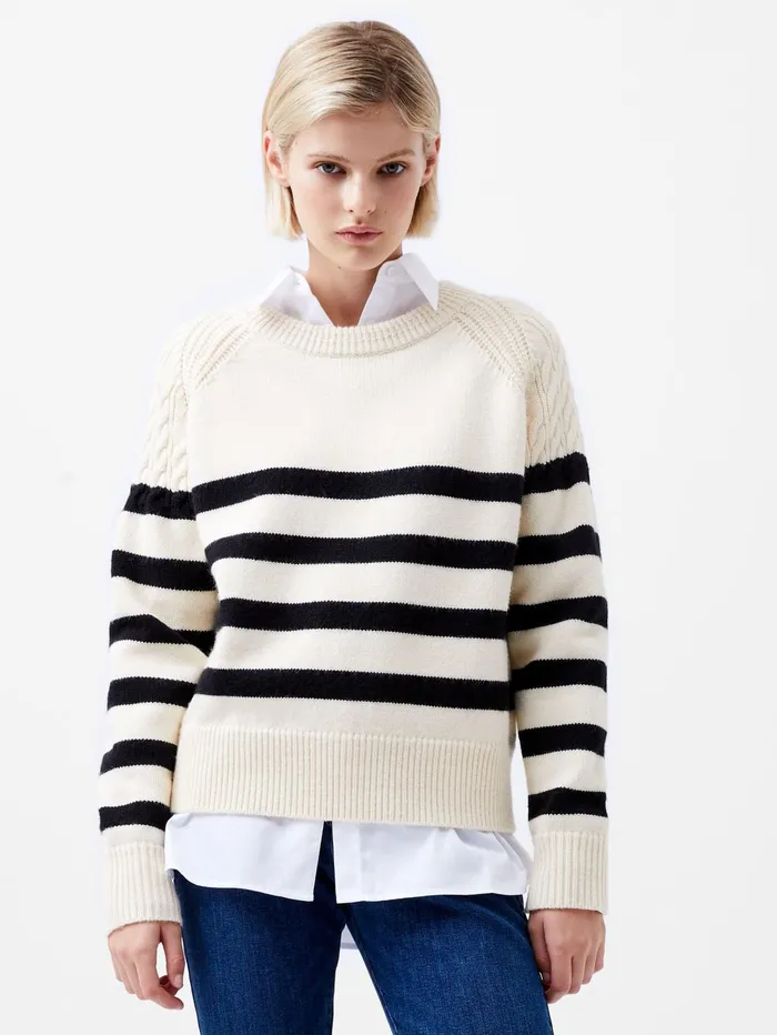 French Connection Quinley Stripe Jumper Classic CreamBlackout Woman Jumpers and Cardigans French Connection Quinley Stripe Jumper Classic CreamBlackout Woman Jumpers and Cardigans
