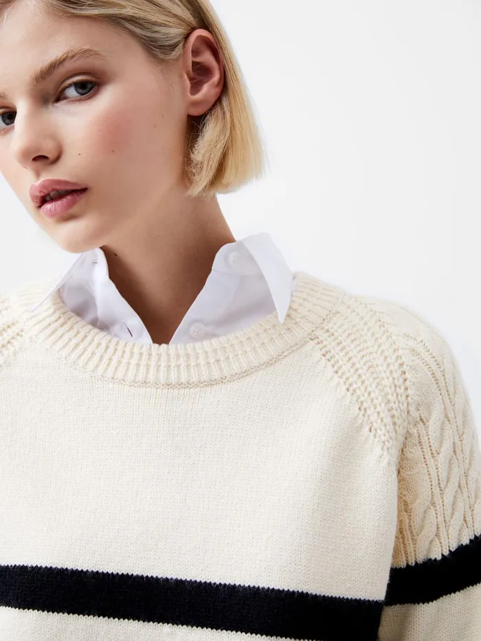 French Connection Quinley Stripe Jumper Classic CreamBlackout Woman Jumpers and Cardigans