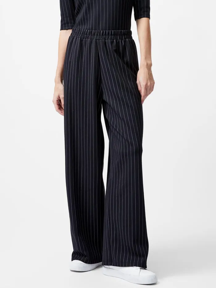 French Connection Regina Jersey Pinstripe Wide Leg Trousers BlackWhite Woman Trousers