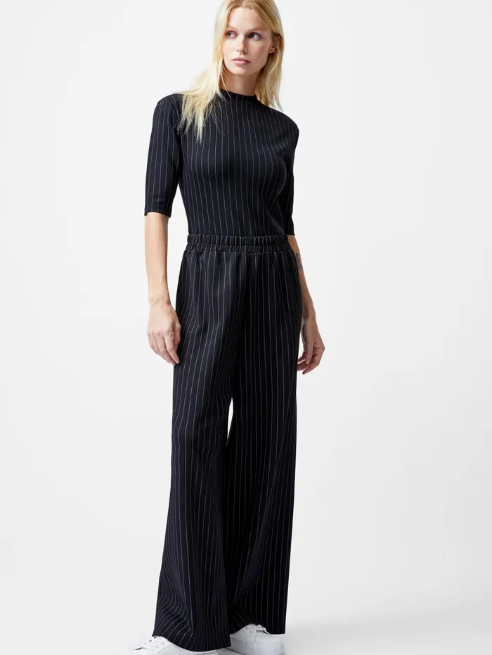 French Connection Regina Jersey Pinstripe Wide Leg Trousers BlackWhite Woman Trousers