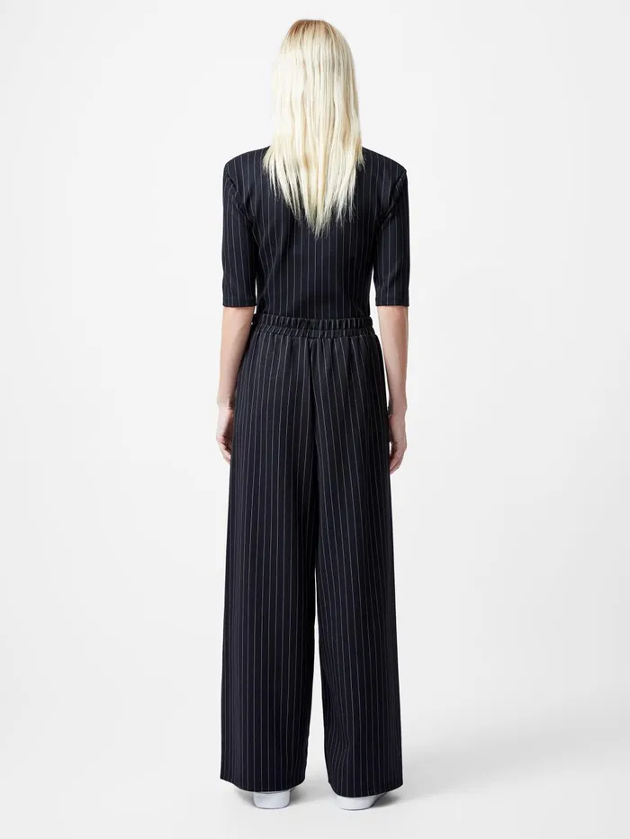 French Connection Regina Jersey Pinstripe Wide Leg Trousers BlackWhite Woman Trousers