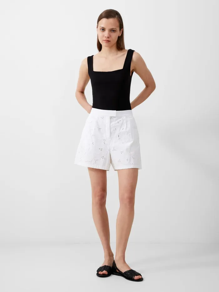 French Connection Rhodes Cotton Embroidered Shorts Linen White Woman Coords