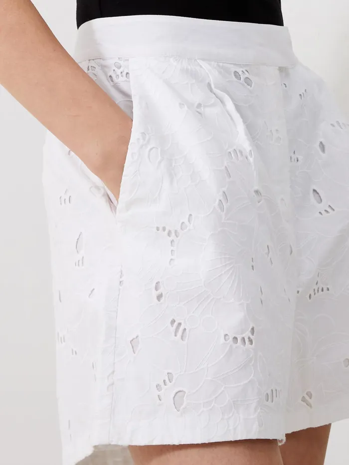 French Connection Rhodes Cotton Embroidered Shorts Linen White Woman Coords