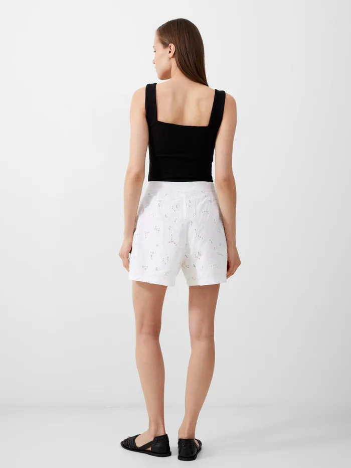 French Connection Rhodes Cotton Embroidered Shorts Linen White Woman Coords