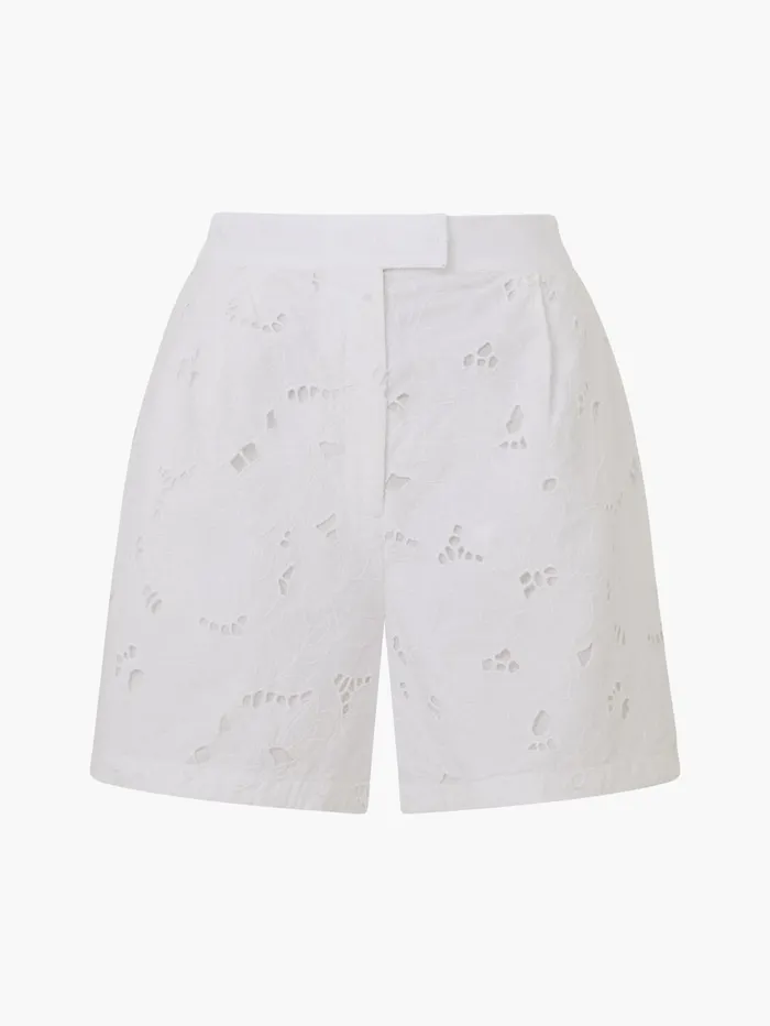 French Connection Rhodes Cotton Embroidered Shorts Linen White Woman Coords