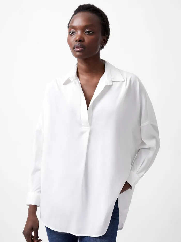 French Connection Rhodes Recycled Crepe Popover 8211 Winter White Woman Tops