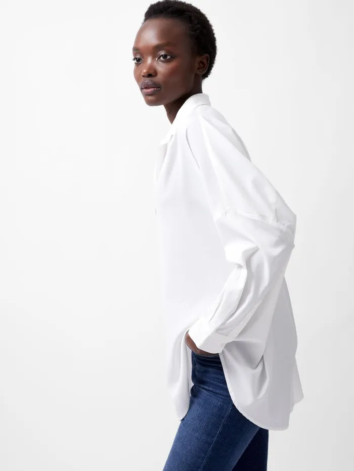 French Connection Rhodes Recycled Crepe Popover 8211 Winter White Woman Tops