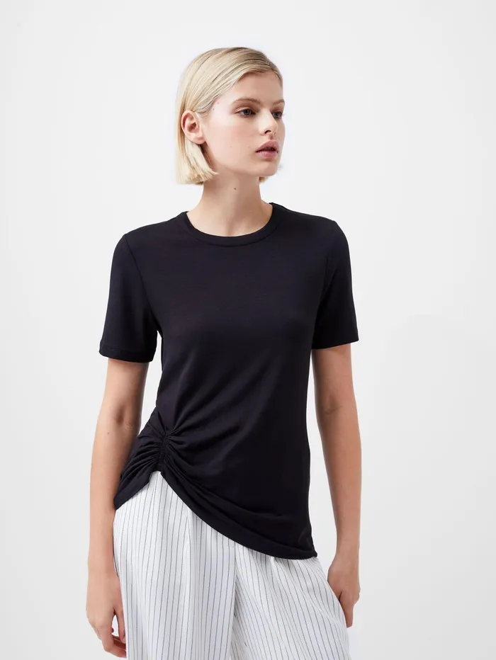 French Connection Rianna Ruched TShirt Black Woman Tops