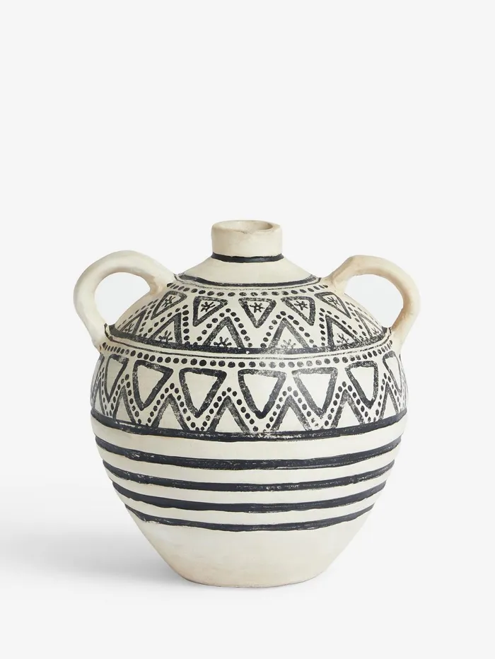 French Connection Round Handle Pattern Vase WhiteBlack Home Home Accessories