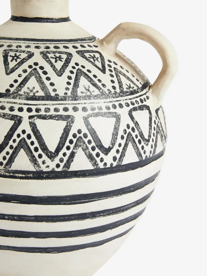 French Connection Round Handle Pattern Vase WhiteBlack Home Home Accessories