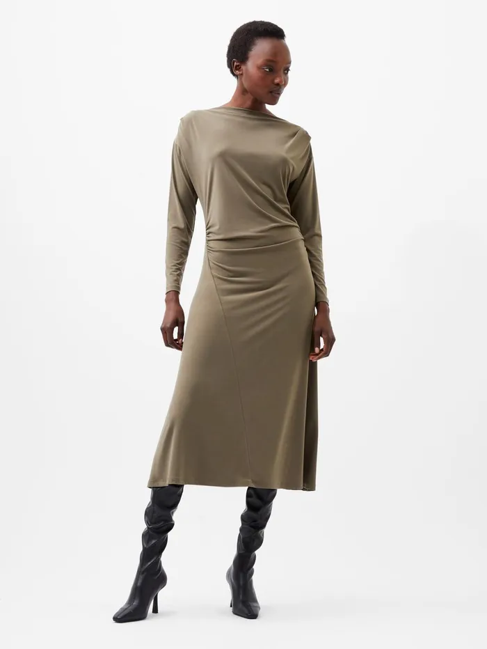 French Connection Samira Jersey Dress Tarmac Khaki Woman Dresses