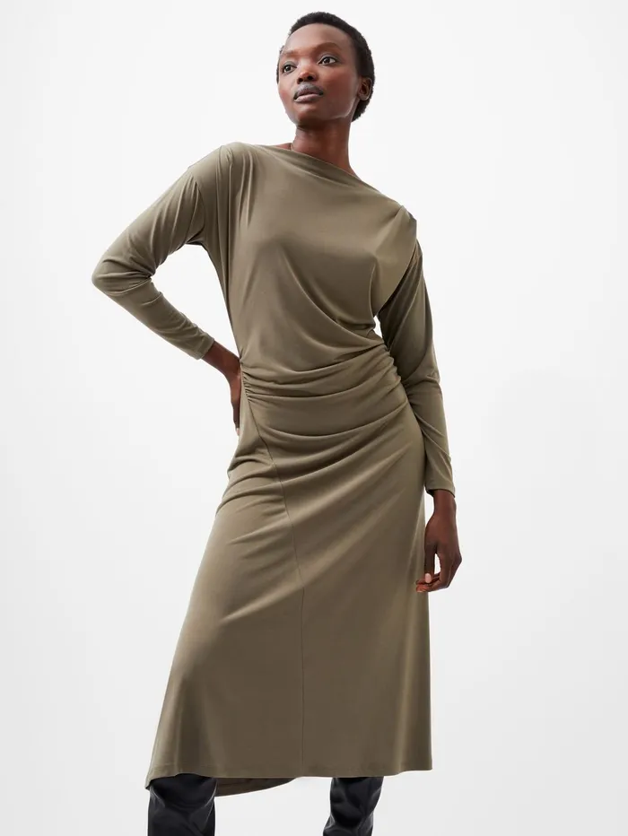 French Connection Samira Jersey Dress Tarmac Khaki Woman Dresses