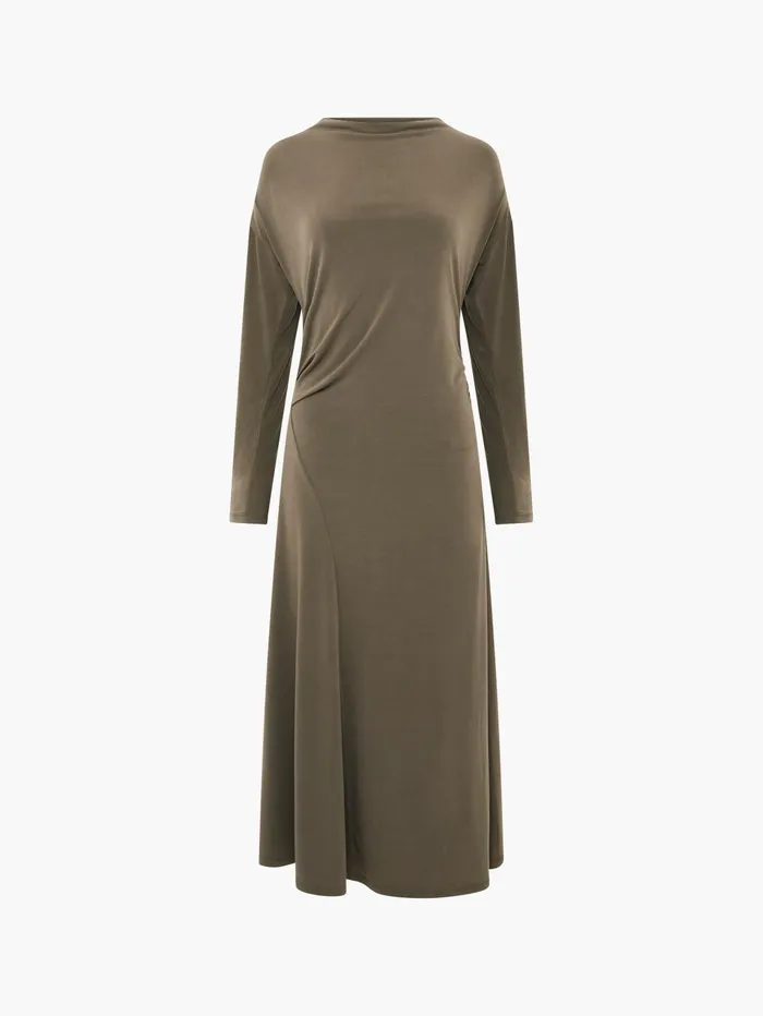 French Connection Samira Jersey Dress Tarmac Khaki Woman Dresses