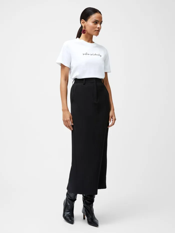 French Connection Sister Solidarity Embroidered Graphic TShirt Linen White Woman Tops