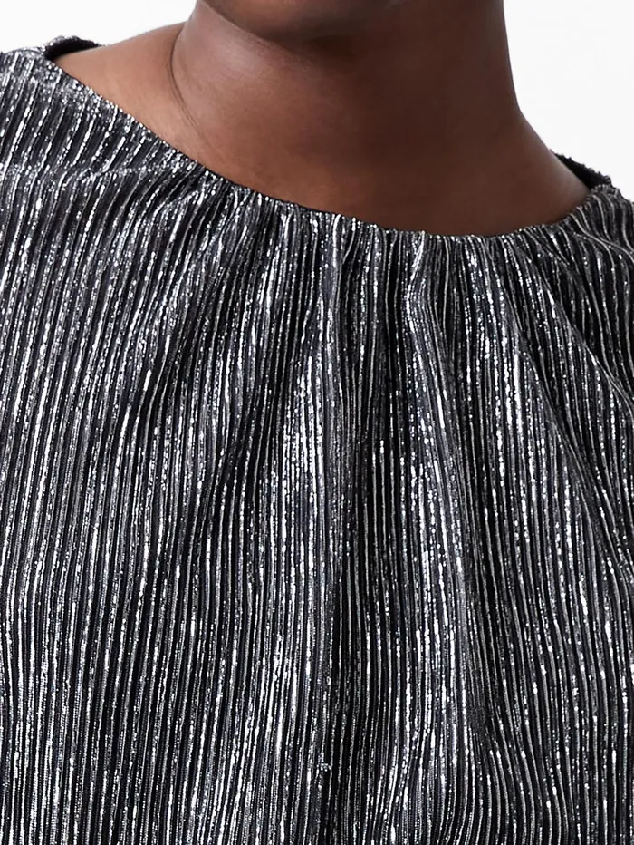French Connection Tamy Lurex Plisse Long Sleeve Top Silver Woman Tops