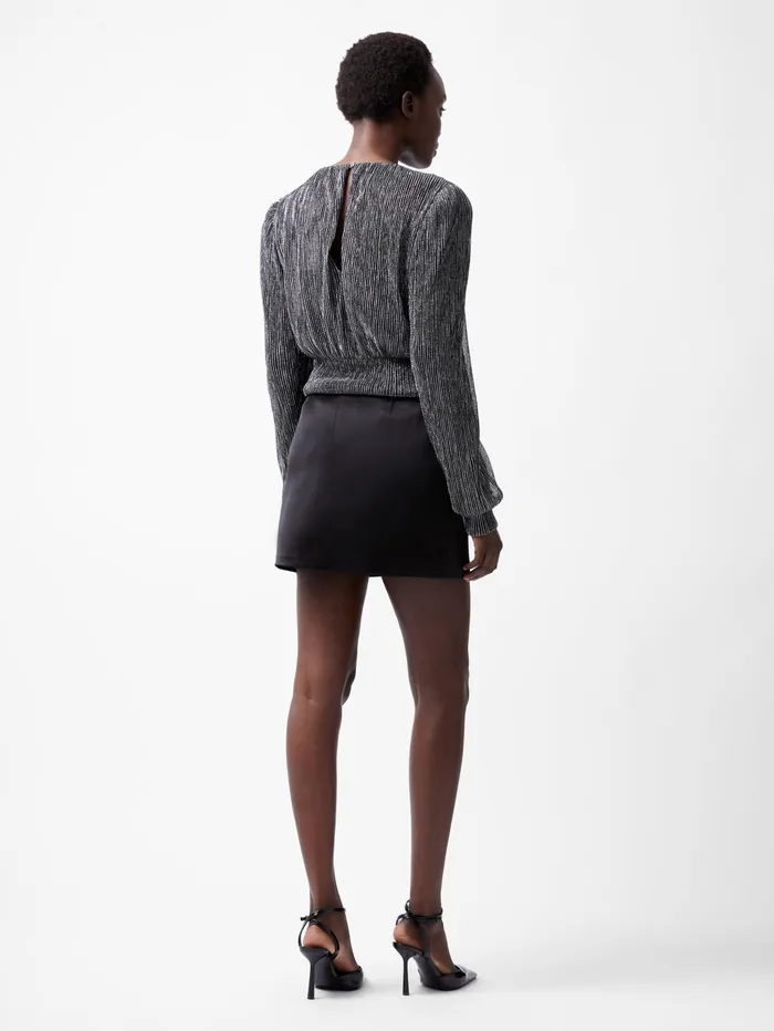 French Connection Tamy Lurex Plisse Long Sleeve Top Silver Woman Tops