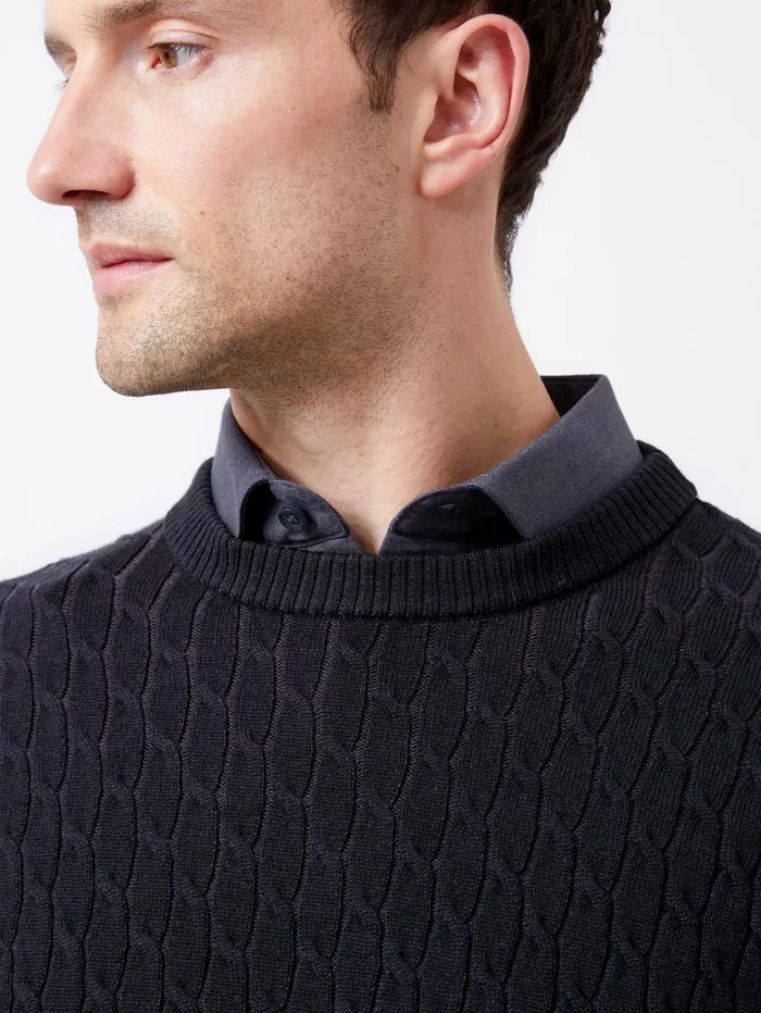 French Connection Two Tone Cable Knit Jumper IndigoBrown Man Knitwear