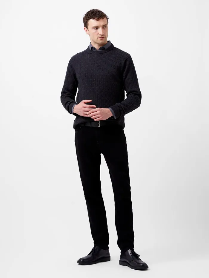 French Connection Two Tone Cable Knit Jumper IndigoBrown Man Knitwear