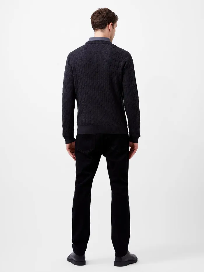 French Connection Two Tone Cable Knit Jumper IndigoBrown Man Knitwear