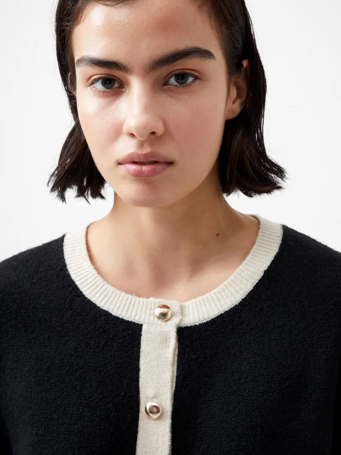 French Connection Vhari Recycled Contrast Cardigan 8211 BlackClassic Cream Woman Jumpers and Cardigans