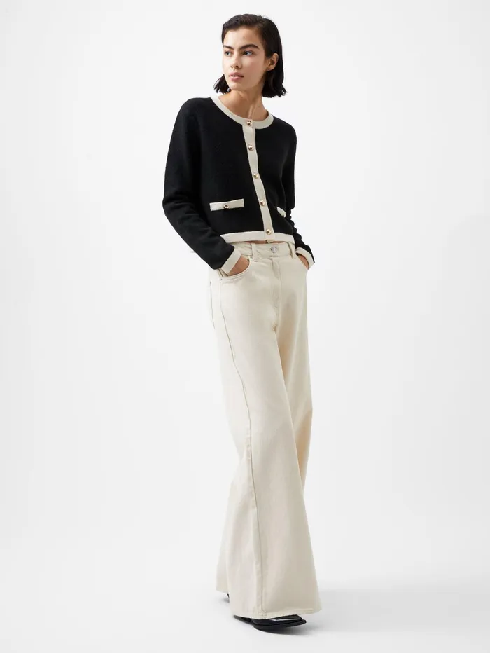 French Connection Vhari Recycled Contrast Cardigan 8211 BlackClassic Cream Woman Jumpers and Cardigans