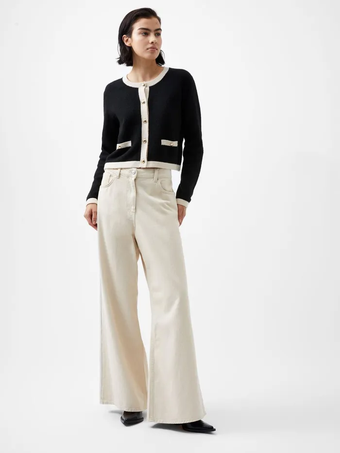 French Connection Vhari Recycled Contrast Cardigan 8211 BlackClassic Cream Woman Jumpers and Cardigans