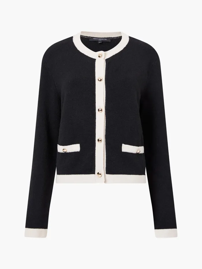 French Connection Vhari Recycled Contrast Cardigan 8211 BlackClassic Cream Woman Jumpers and Cardigans