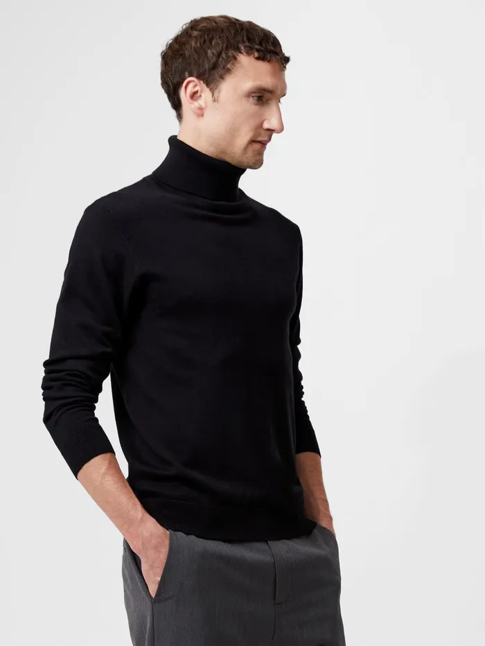 French Connection Viscose Blend Turtle Neck Jumper Black Man Knitwear