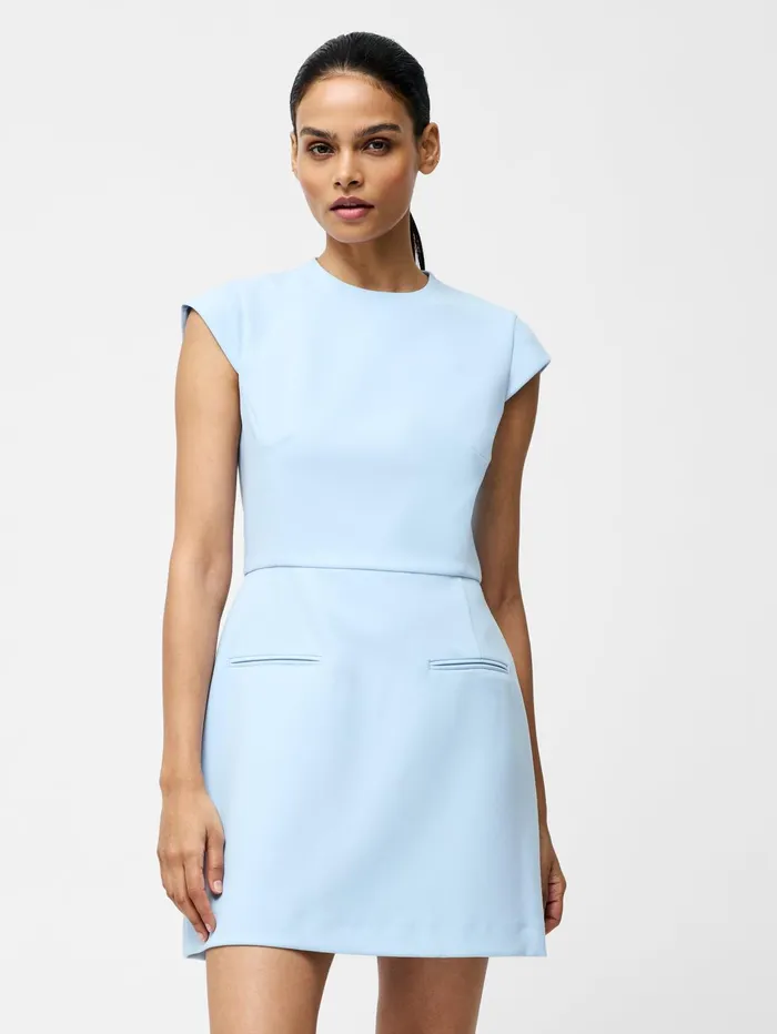 French Connection Whisper Crew Neck Mini Dress Cashmere Blue Woman Dresses