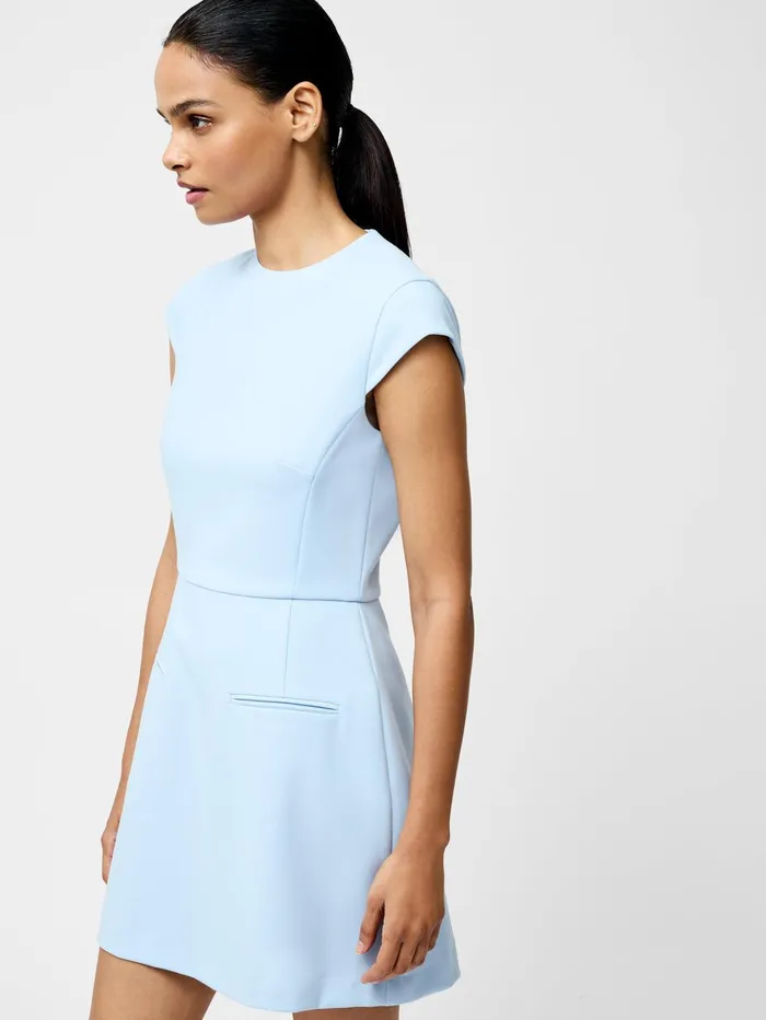 French Connection Whisper Crew Neck Mini Dress Cashmere Blue Woman Dresses