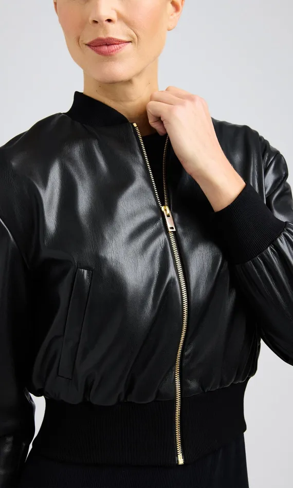 Generation Love Clothing Adalyn Vegan Leather Bomber Black Women Blazers and Jackets