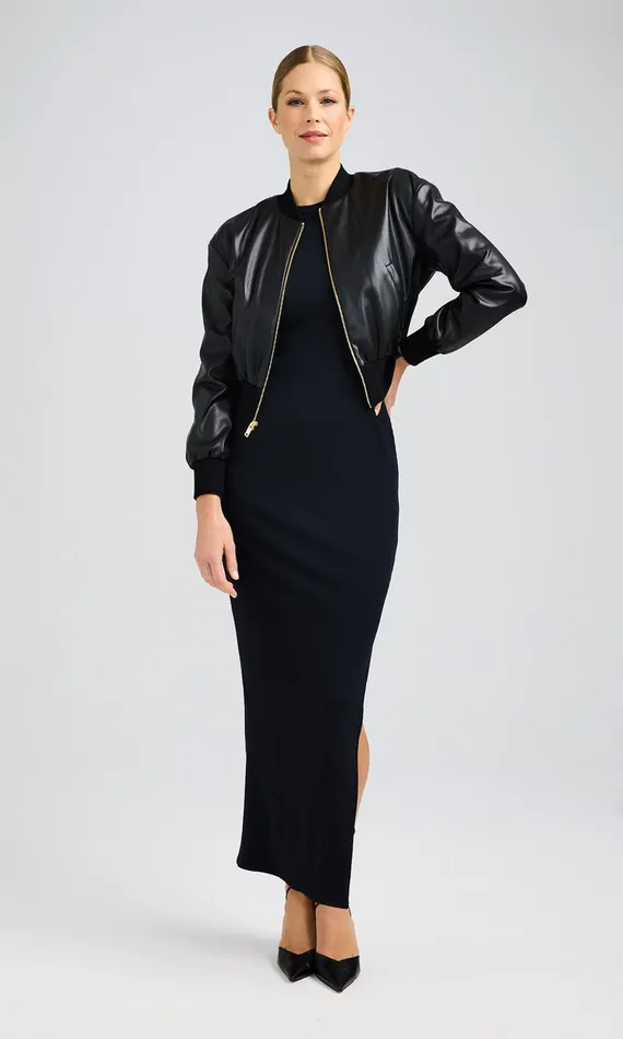 Generation Love Clothing Adalyn Vegan Leather Bomber Black Women Blazers and Jackets