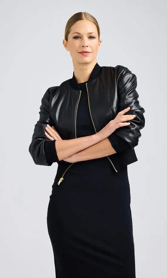 Generation Love Clothing Adalyn Vegan Leather Bomber Black Women Blazers and Jackets