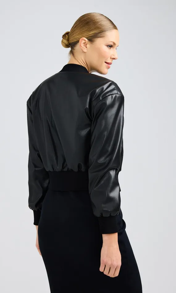 Generation Love Clothing Adalyn Vegan Leather Bomber Black Women Blazers and Jackets